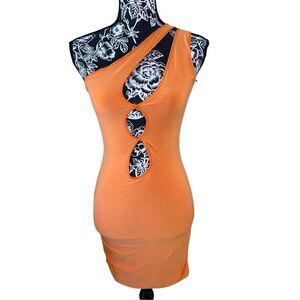 Pretty Little Thing Orange Slinky One Shoulder Cut Out Bodycon Dress Cocktail Se